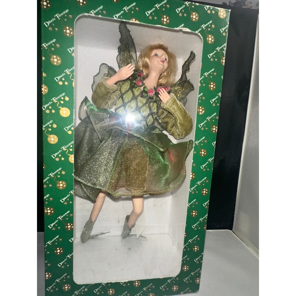 Dillard's Trimmings Porcelain Fairy in Green Dress Doll NWT 11.5" T Vintage - Picture 3 of 7
